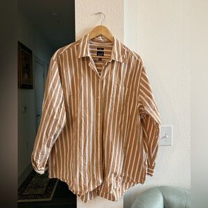 GAP Brown and White Striped Shirt: The Big Shirt, Large